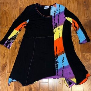Parsley & Sage Black Tunic with Orange purple yellow and Blue Patchwork women 1X